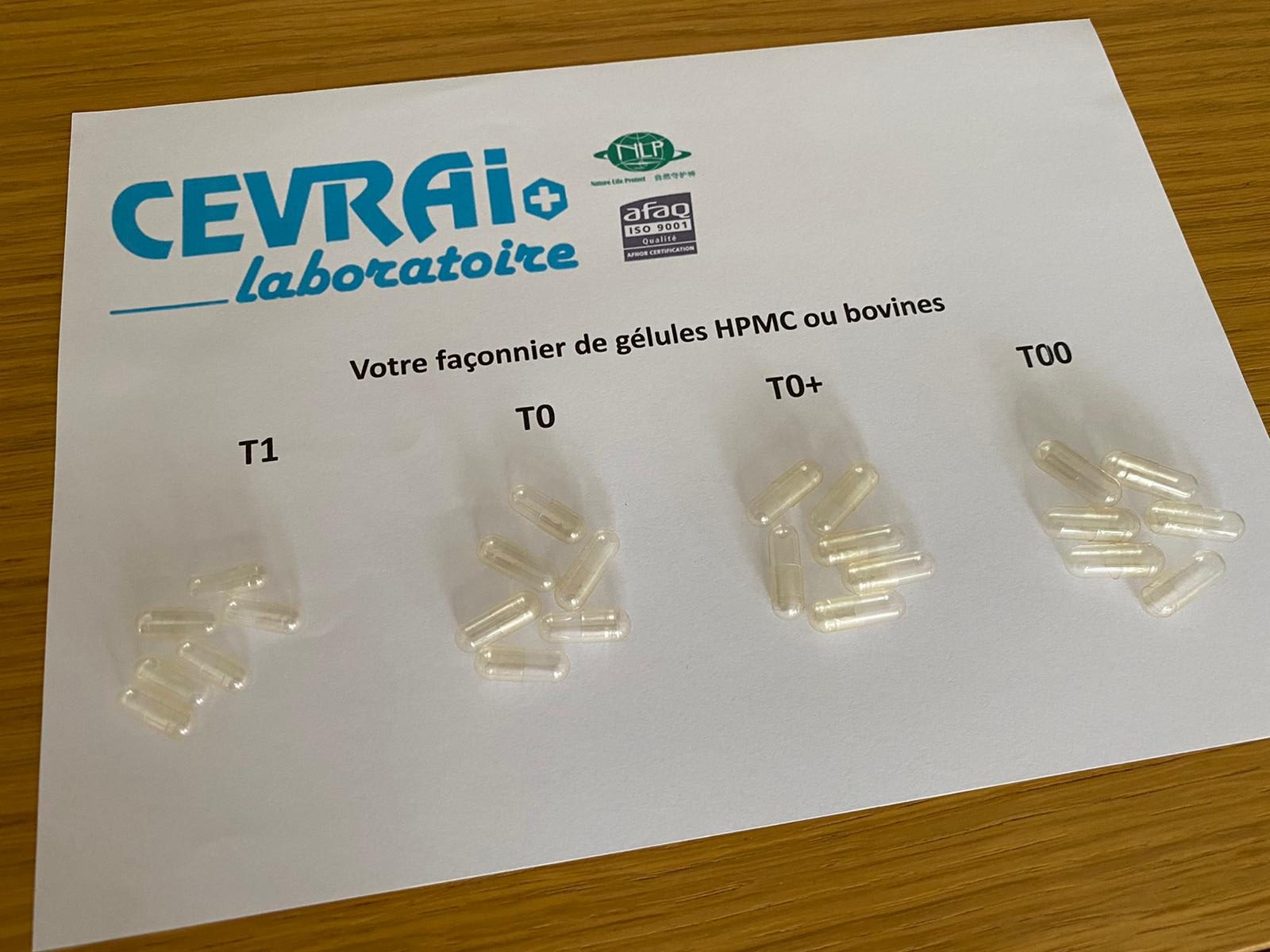 Laboratoire CEVRAI fabrication façonnage gélules blister pilulier doypack HPMC bovine